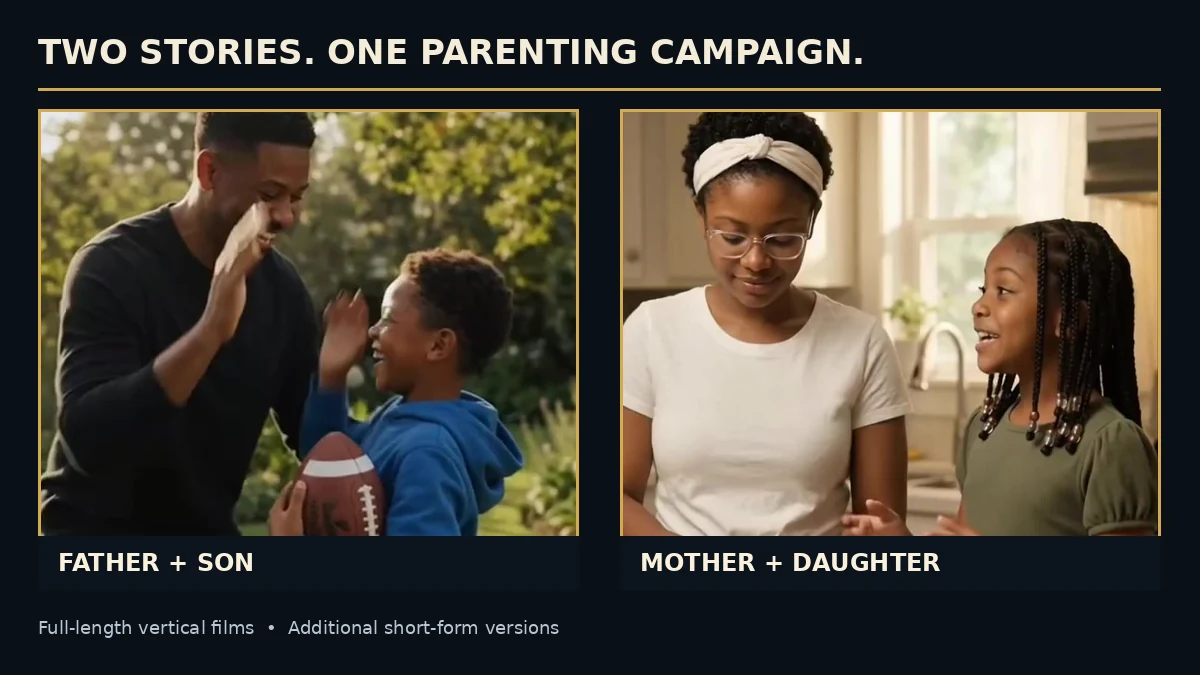 Real still frames from two completed teen-parenting ad films
